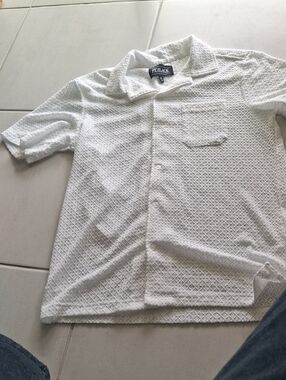 Black White Textured Short-Sleeve Shirt